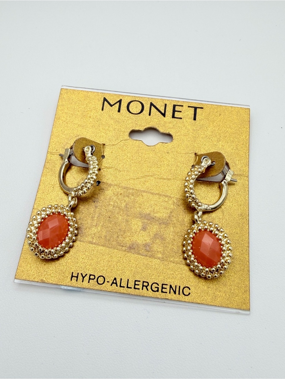 Monet Gold-Tone Earrings with Orange Cabochon Drops